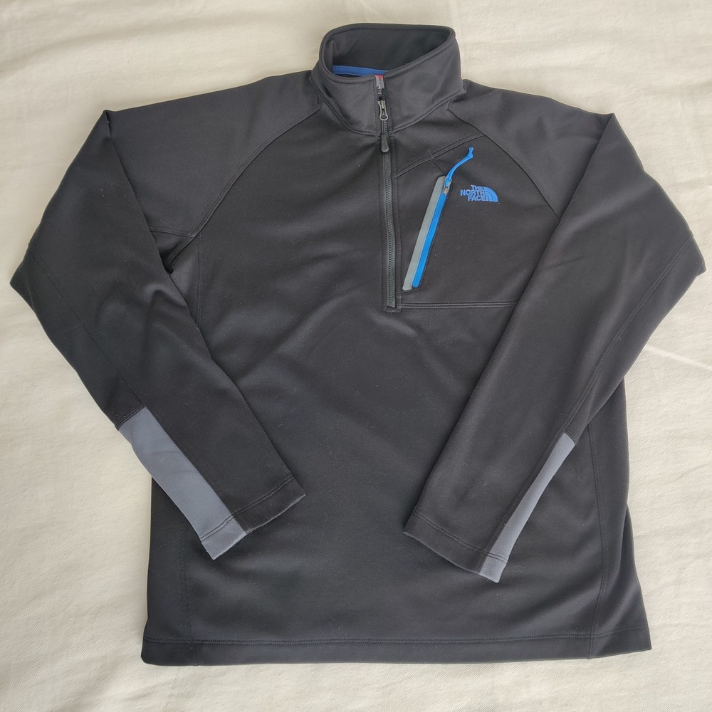 The North Face Men's 1/4‎ Zip Black Blue Trim Pullover Medium Athletic Sweater - Picture 9 of 16